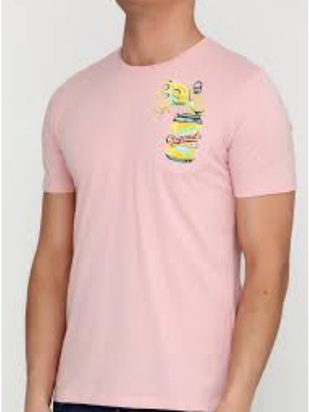 Jack & Jones Pink Short Sleeve Tee with Colorful Chest Graphic